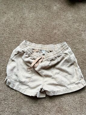 J. Crew khaki linen blend  Elastic-Waist Shorts with Drawstring Sz S